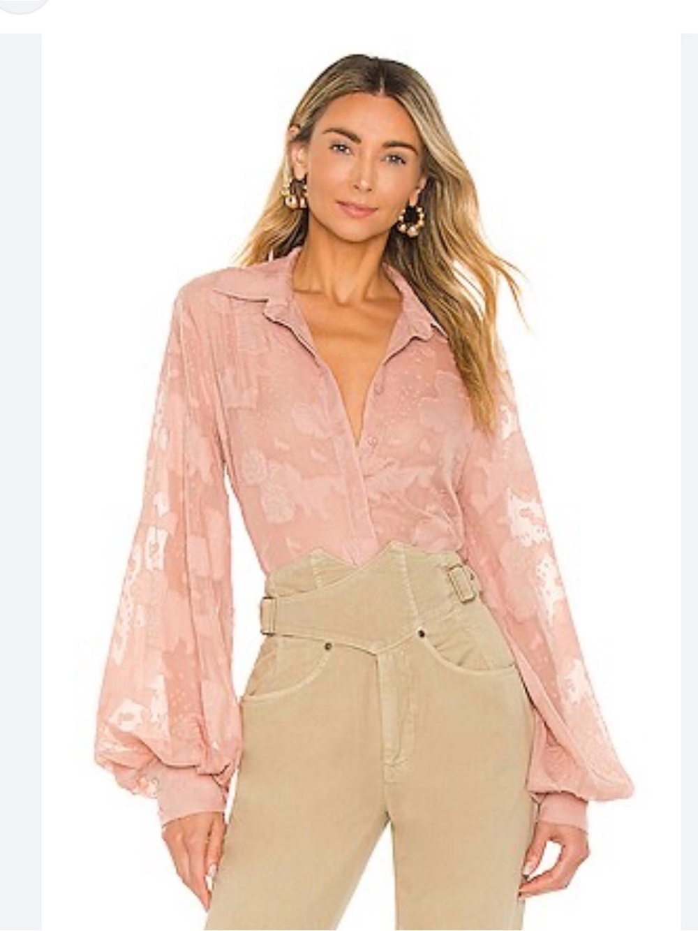 REVOLVE Alexie Demelza Blush Pink Sheer Lace Button-Up Blouse